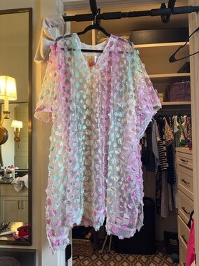 Fringe + co Sheer Floral Sequin Kimono in Pastel Pink, Mint & White